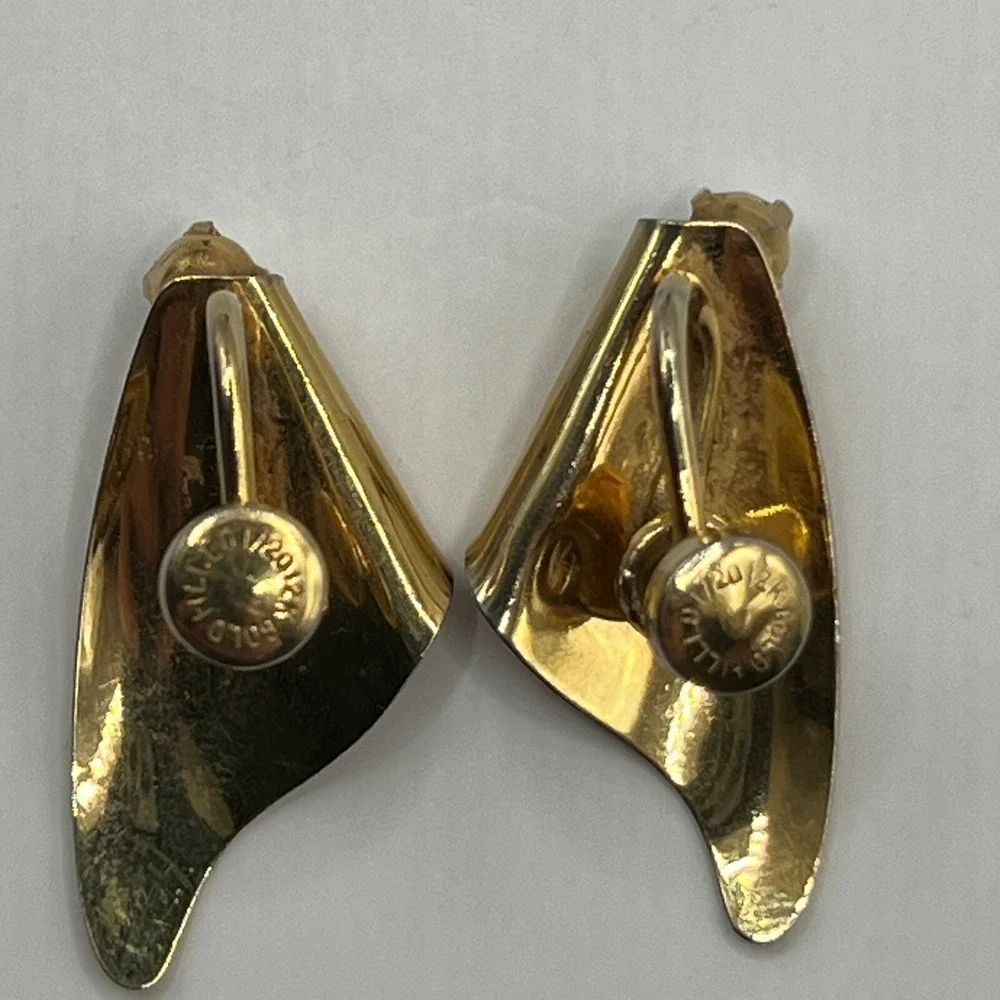 Vintage Screw Back Earrings Faux Pearl 1/20 12K GF Shiny Brushed‎ Freeform